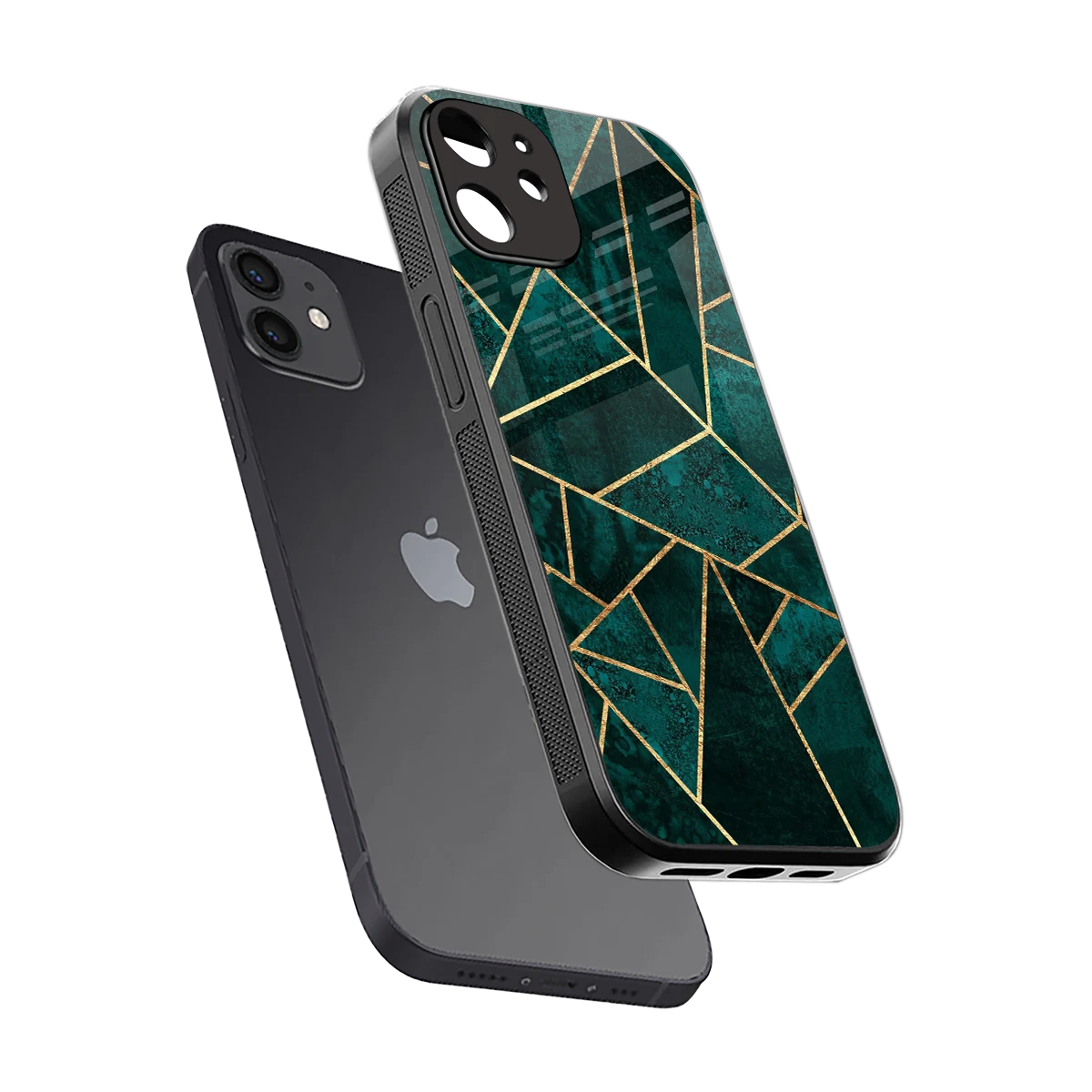 Emerald Geometry sleek iphone 12 cover with tempered glass back and TPU edges