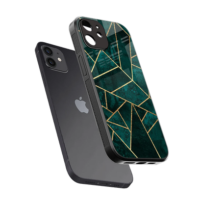 Emerald Geometry sleek iphone 12 cover with tempered glass back and TPU edges