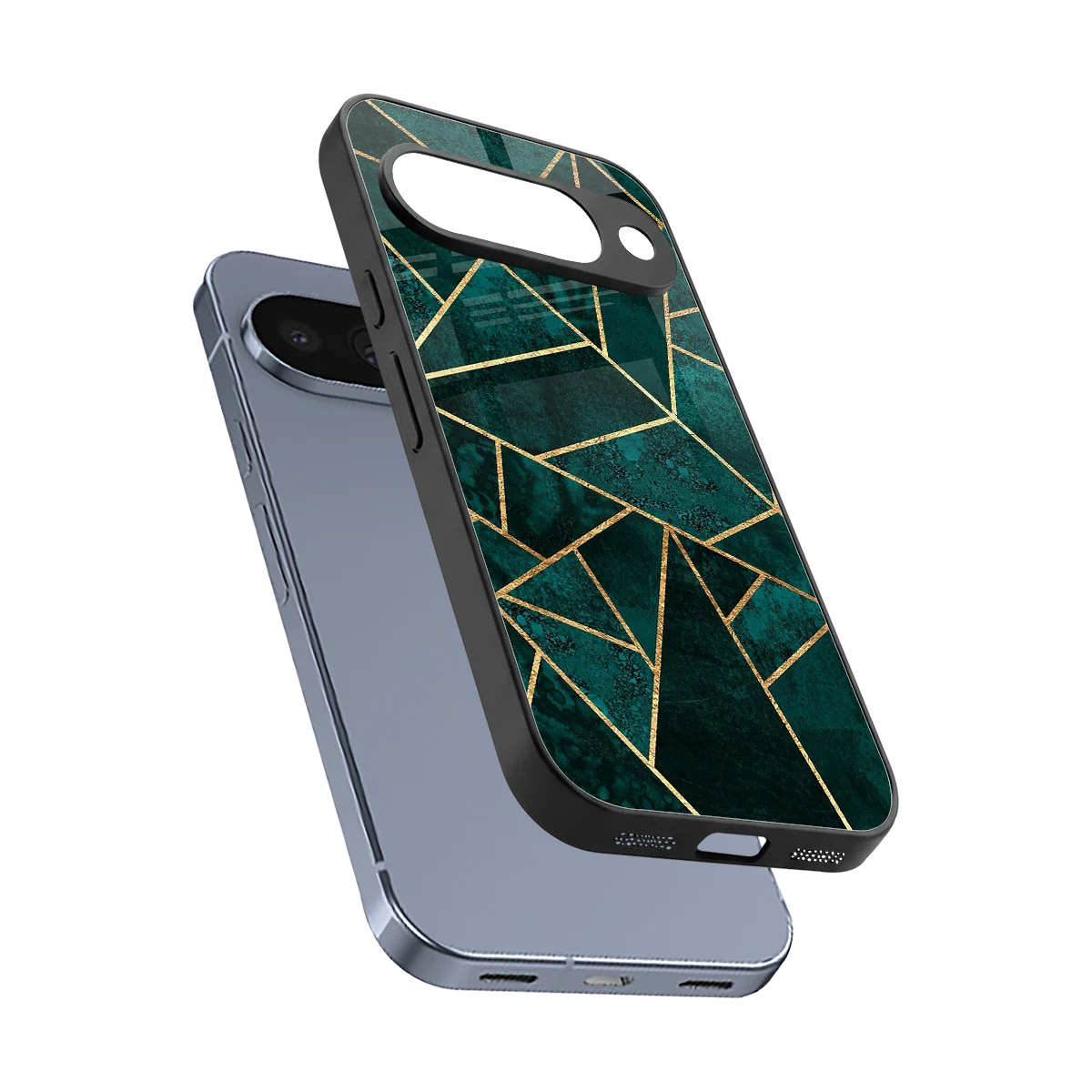 Emerald Geometry sleek google pixel 10 cover with tempered glass back and TPU edges