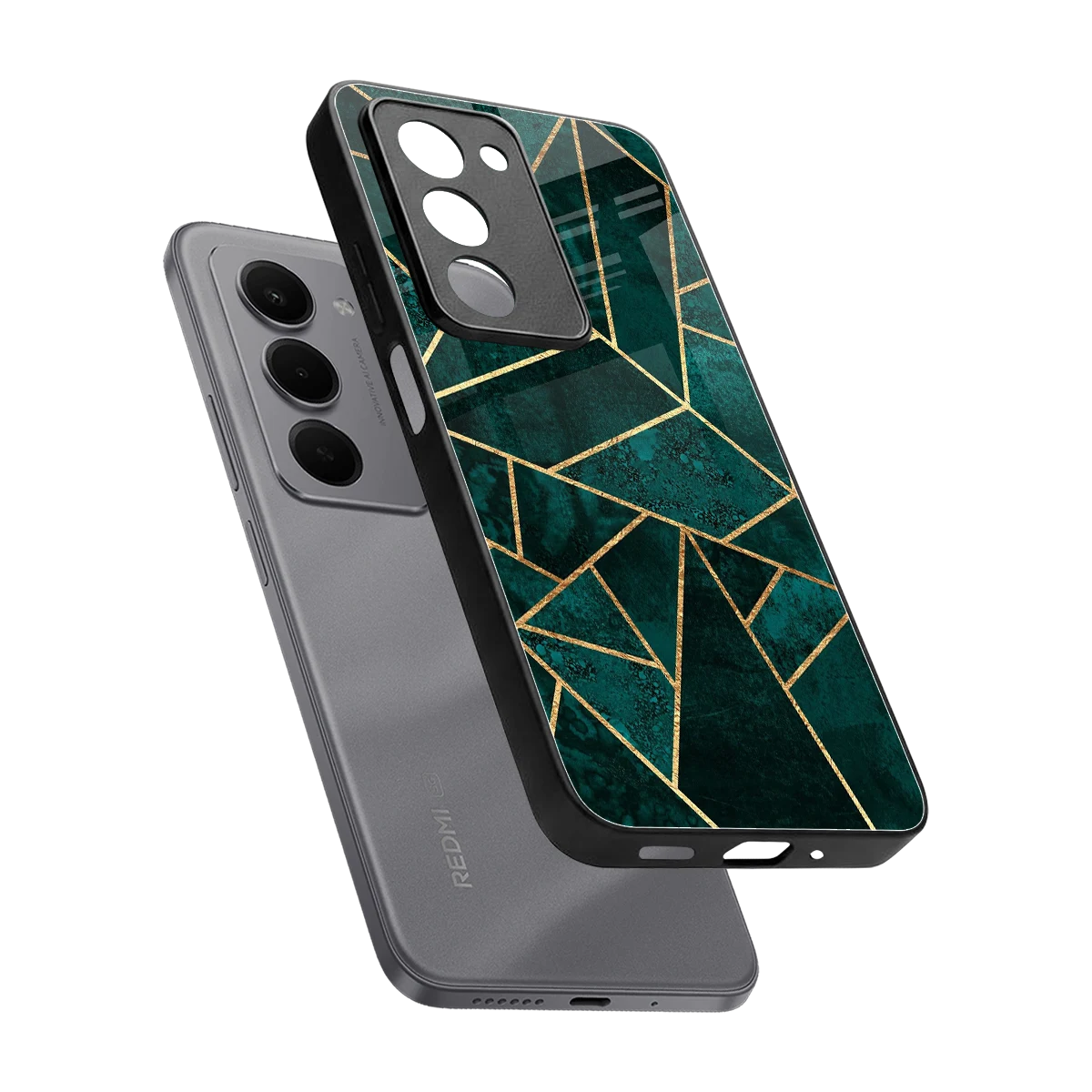 Emerald Geometry sleek redmi 15 5g cover with tempered glass back and TPU edges