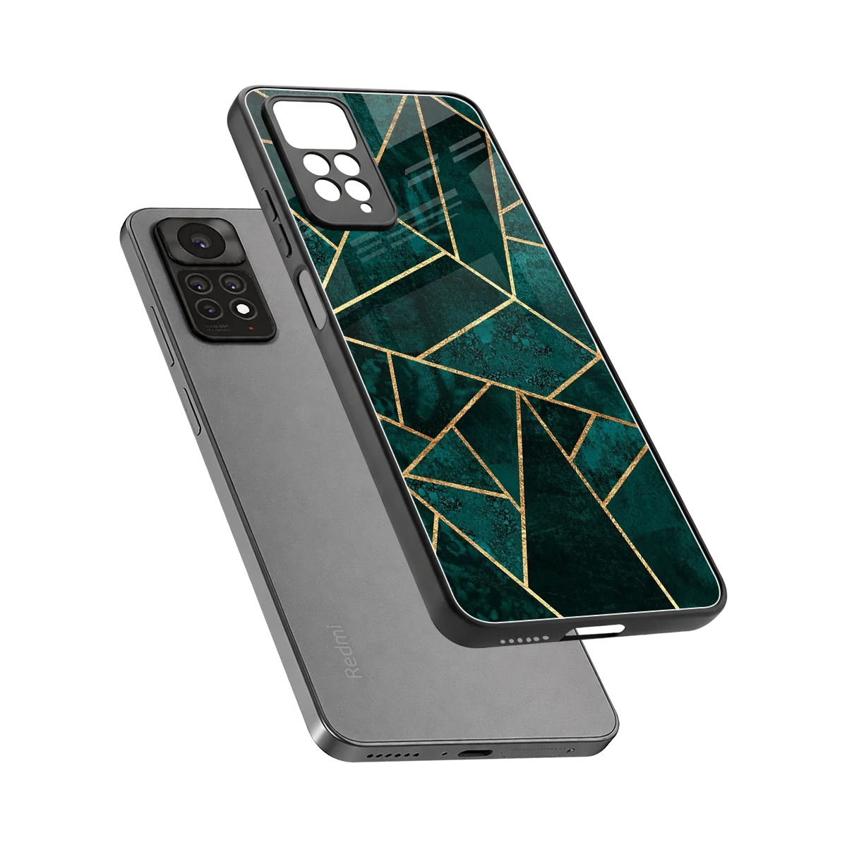 Emerald Geometry sleek redmi note 11 pro cover with tempered glass back and TPU edges