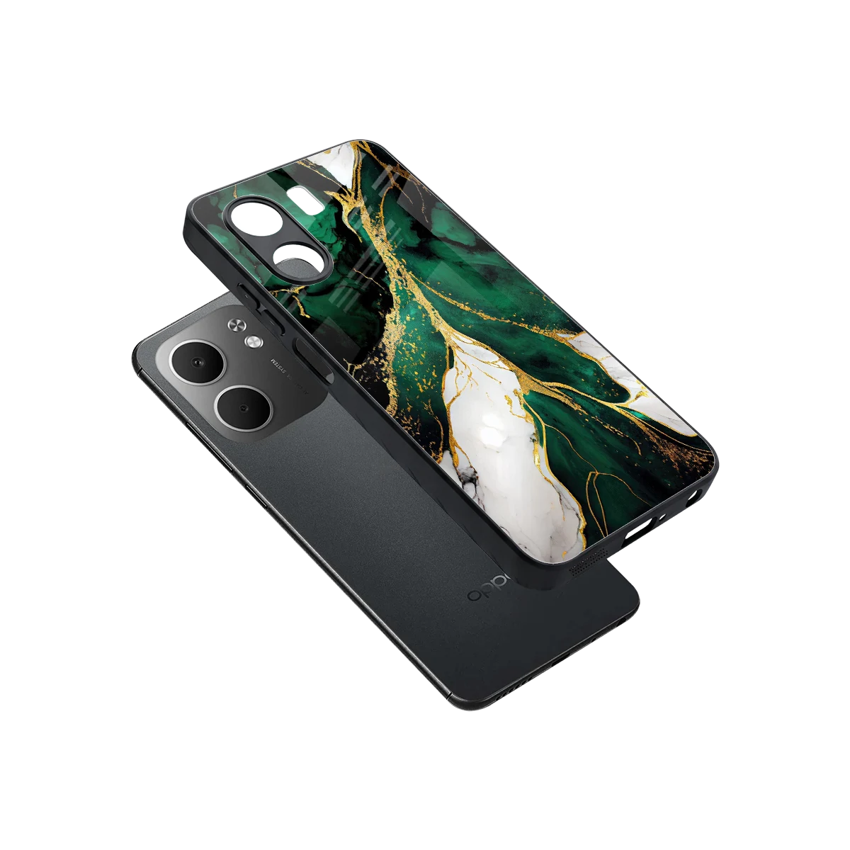 Emerald Luxe sleek oppo a5x 5g cover with tempered glass back and TPU edges