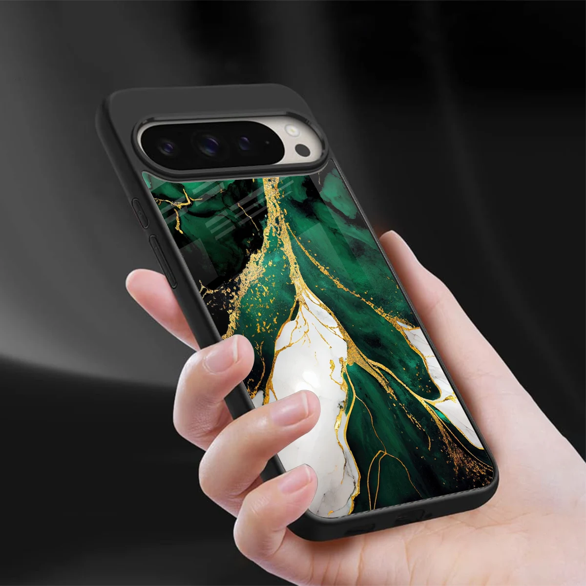 Emerald Luxe sleek google pixel 9 pro cover with tempered glass back and TPU edges