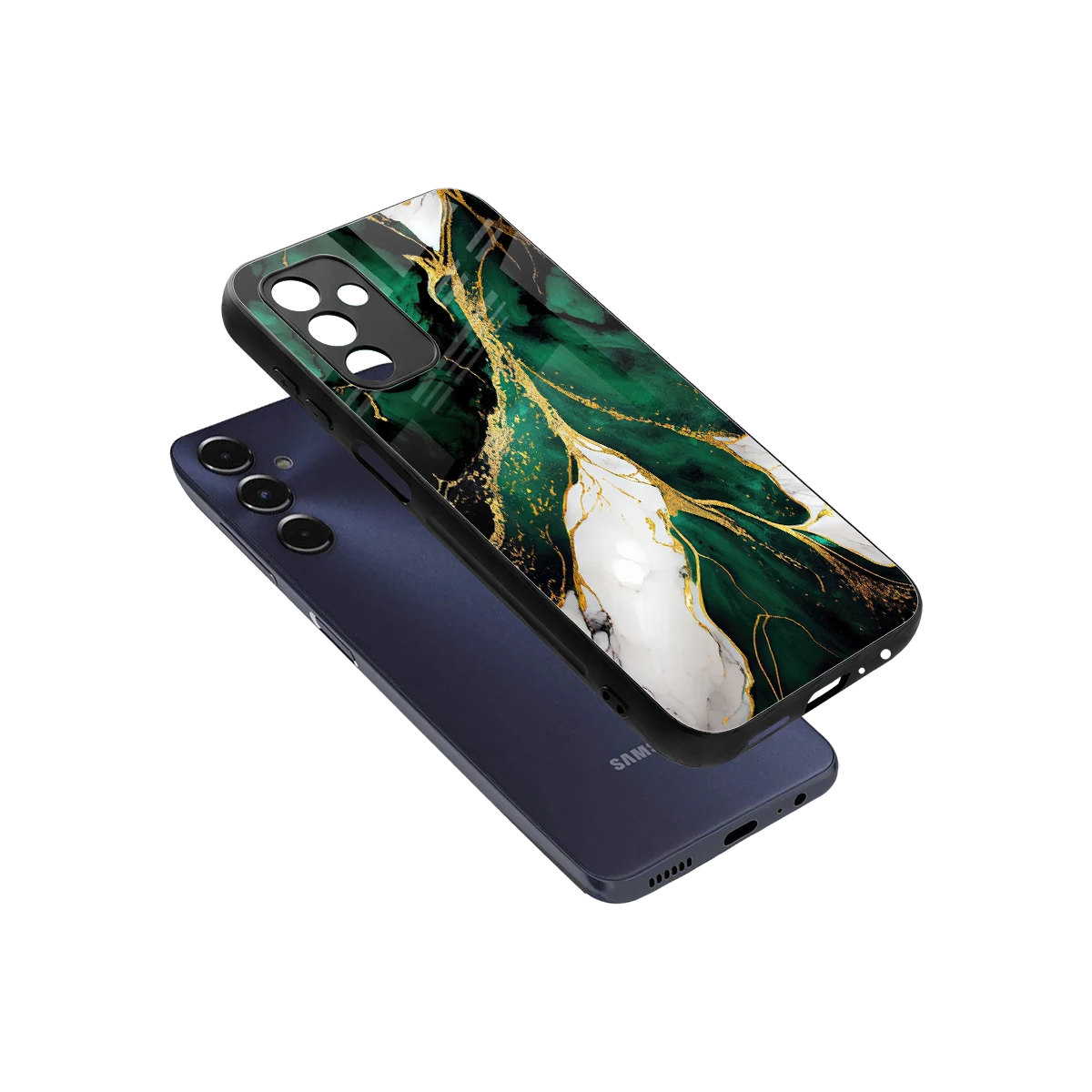 Emerald Luxe sleek samsung galaxy m14 5g cover with tempered glass back and TPU edges