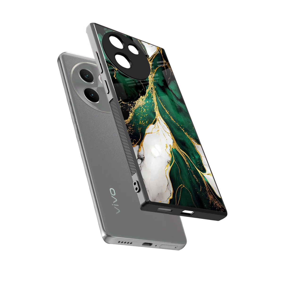 Emerald Luxe sleek vivo v30e cover with tempered glass back and TPU edges