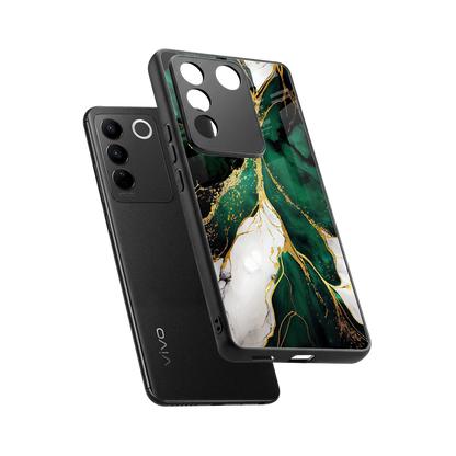 Emerald Luxe sleek vivo v27 5g cover with tempered glass back and TPU edges
