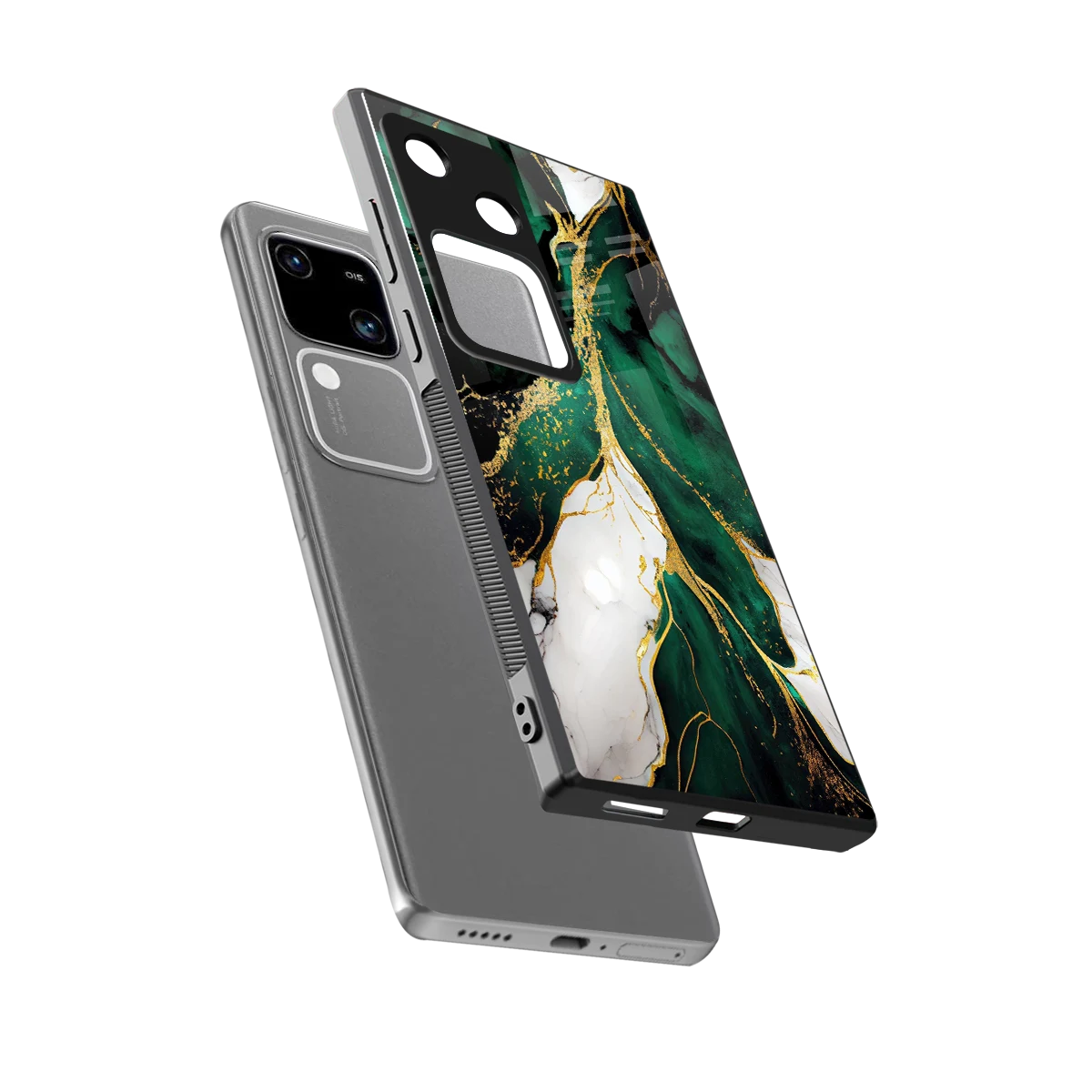Emerald Luxe sleek vivo v30 cover with tempered glass back and TPU edges