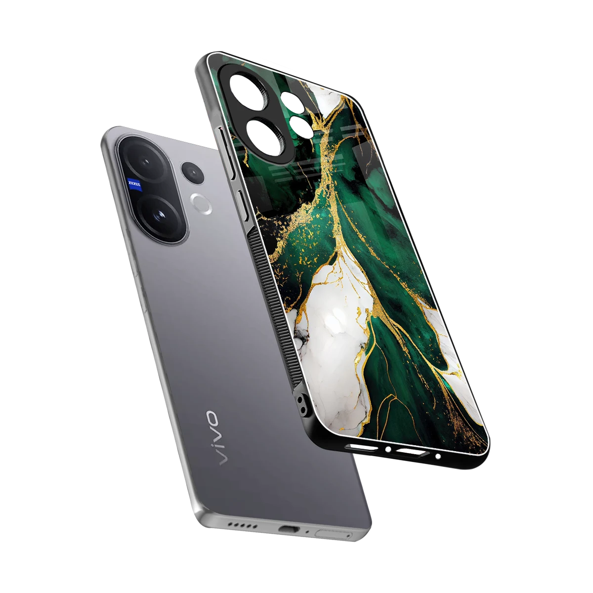 Emerald Luxe sleek vivo v60 cover with tempered glass back and TPU edges