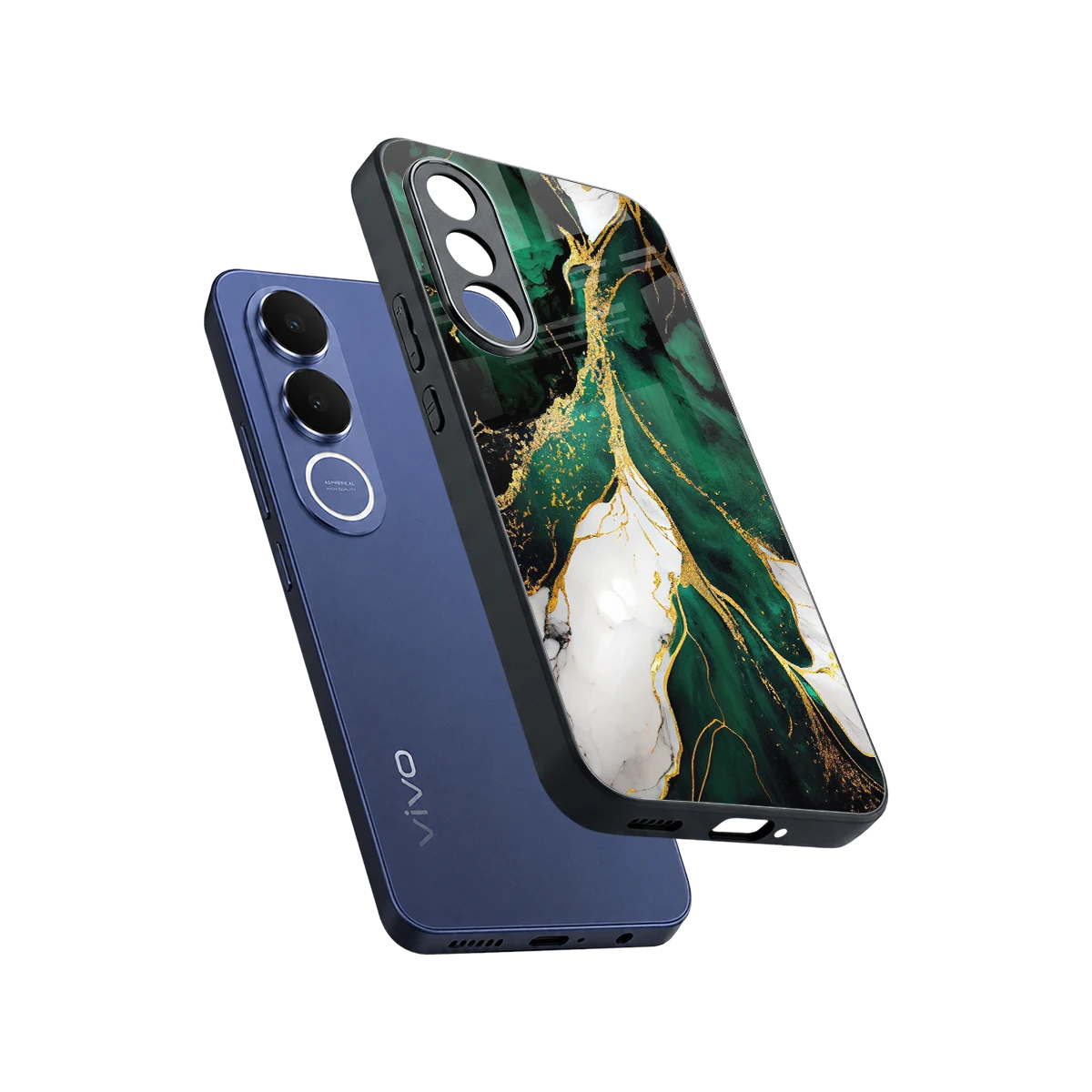 Emerald Luxe sleek vivo v70 fe cover with tempered glass back and TPU edges