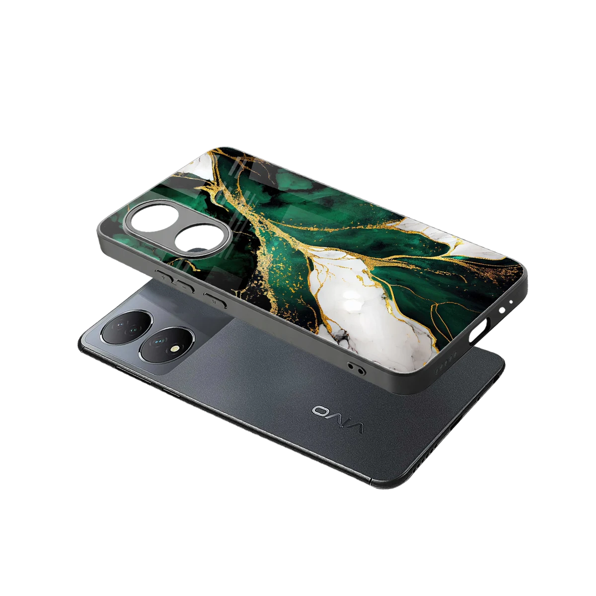 Emerald Luxe sleek Vivo-y100 cover with tempered glass back and TPU edges