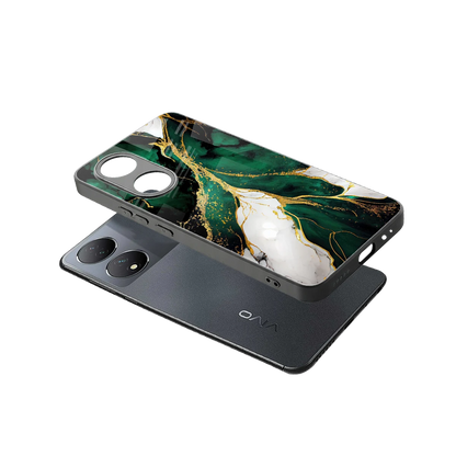 Emerald Luxe sleek Vivo-y100 cover with tempered glass back and TPU edges