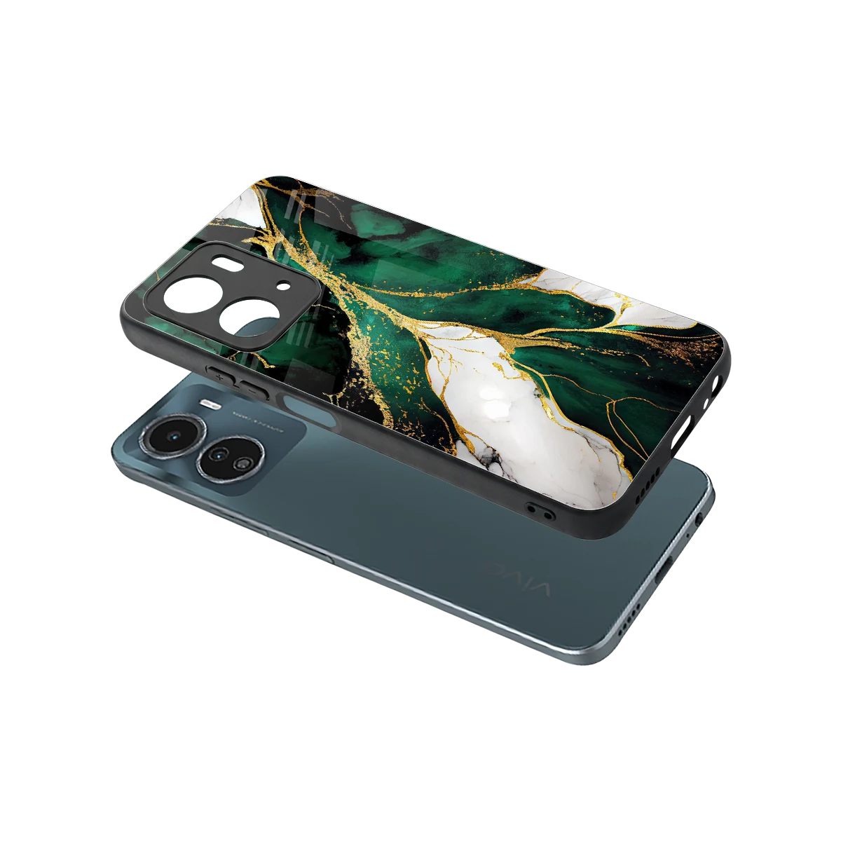 Emerald Luxe sleek vivo y16 cover with tempered glass back and TPU edges
