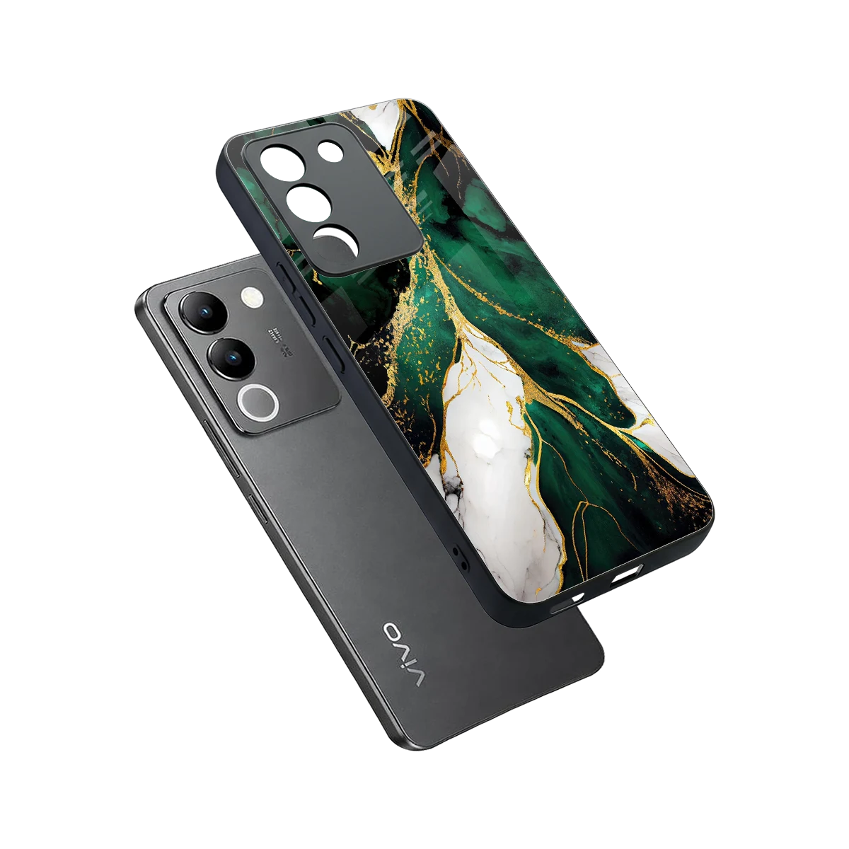 Emerald Luxe sleek vivo y200 5g cover with tempered glass back and TPU edges