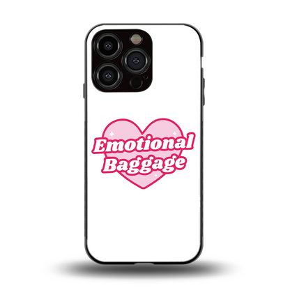 Emotional Baggage back phone cover | glass case for iphone 16 pro