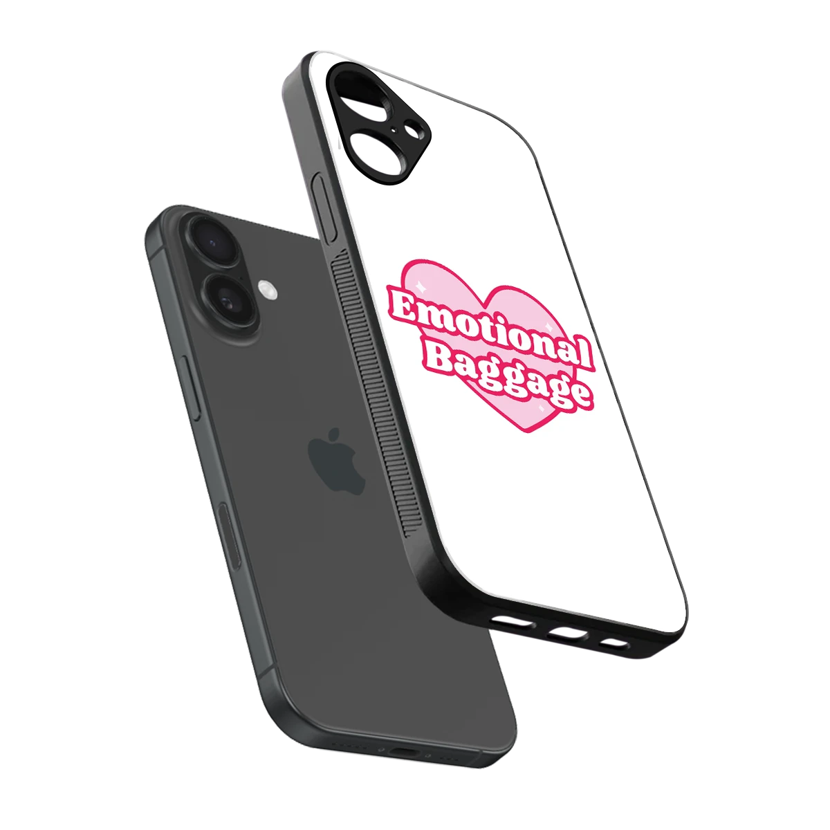 Emotional Baggage sleek iPhone 16 cover with tempered glass back and TPU edges
