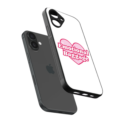 Emotional Baggage sleek iPhone 16 cover with tempered glass back and TPU edges