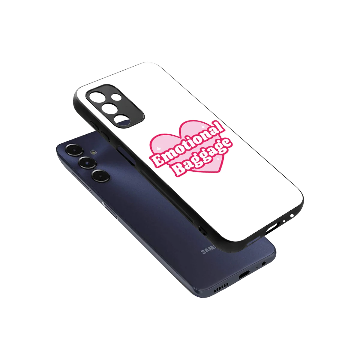 Emotional Baggage sleek samsung galaxy m14 5g cover with tempered glass back and TPU edges