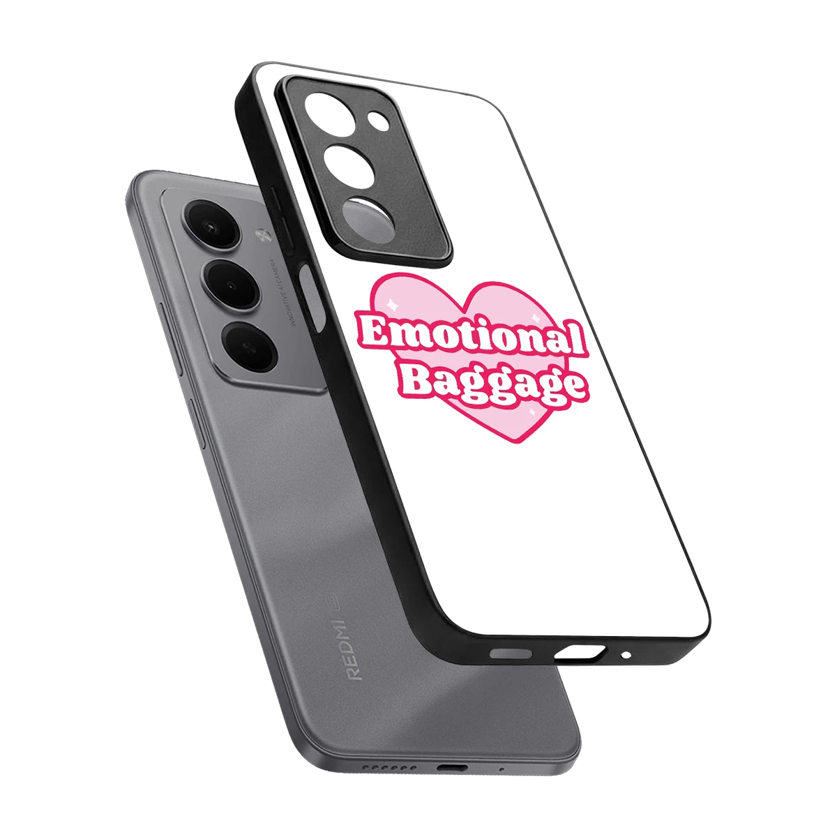 Emotional Baggage sleek redmi 15 5g cover with tempered glass back and TPU edges
