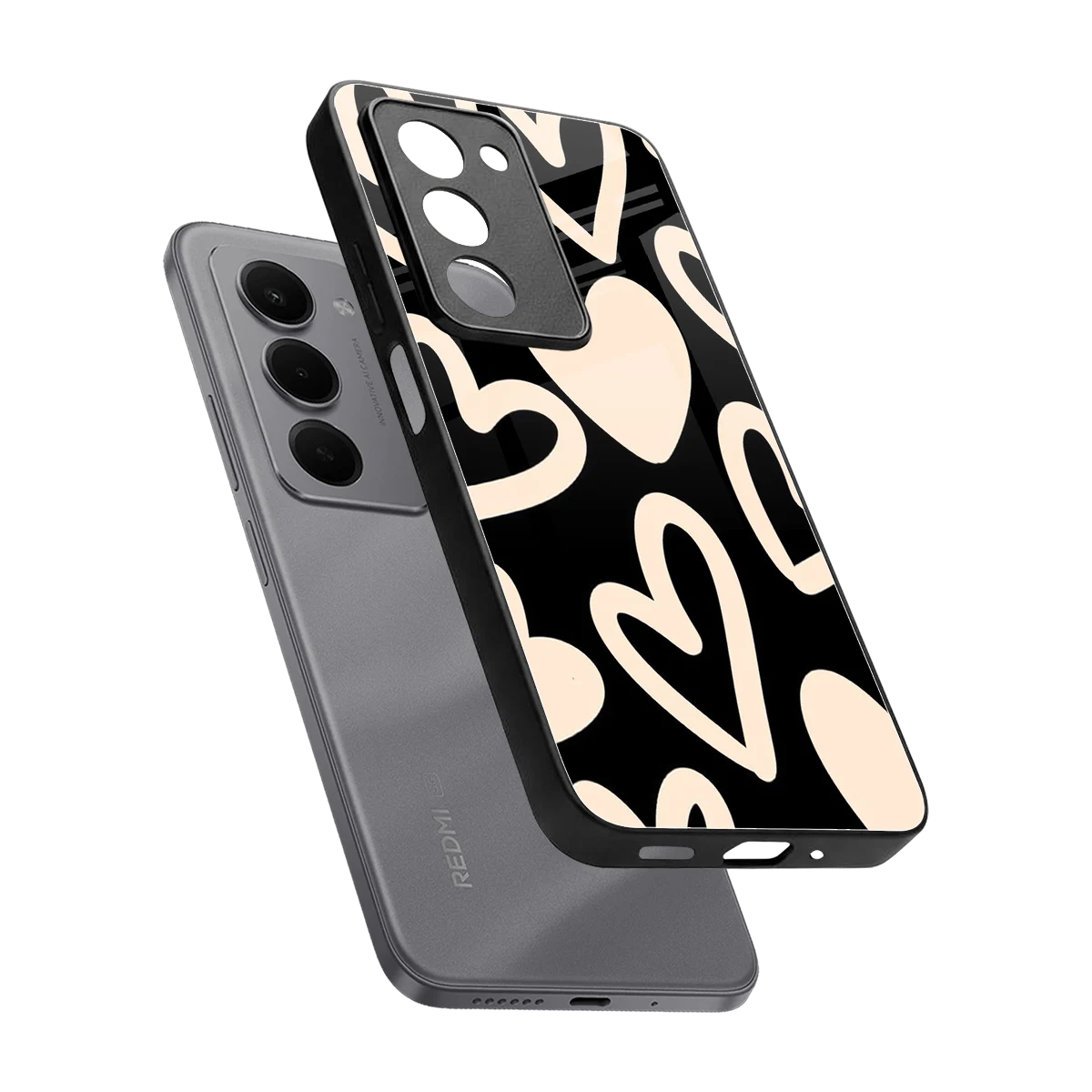 Eternal Hearts sleek redmi 15 5g cover with tempered glass back and TPU edges