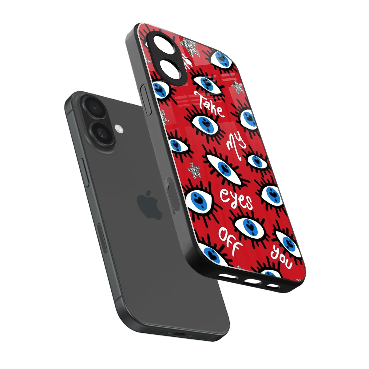Eyes On You sleek iphone 17 cover with tempered glass back and TPU edges