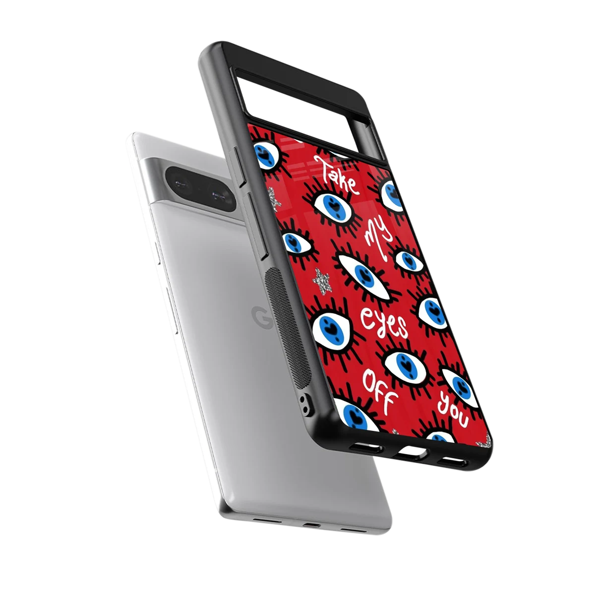 Eyes On You sleek google pixel 8 cover with tempered glass back and TPU edges