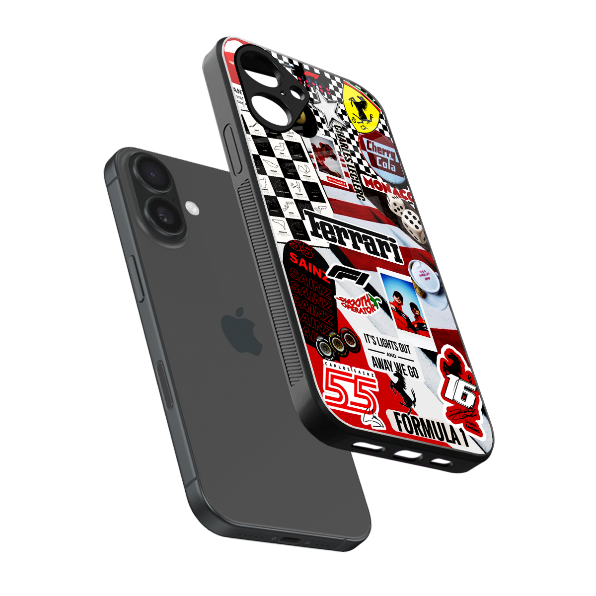 F1 Icon sleek iPhone 16 cover with tempered glass back and TPU edges