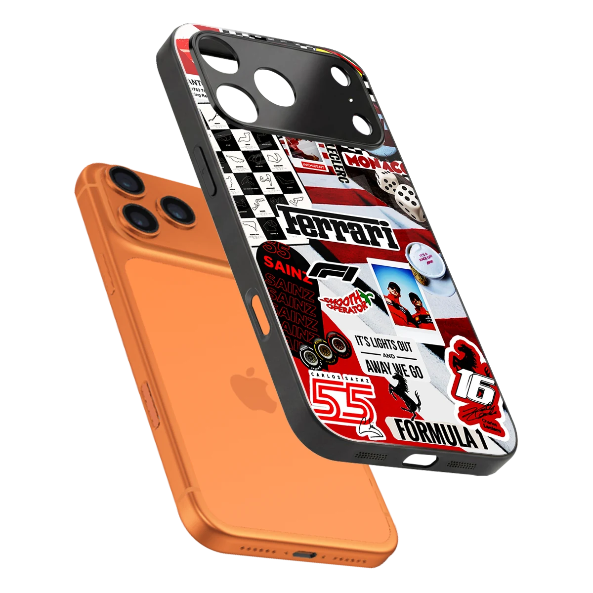 F1 Icon sleek iphone 17 pro max cover with tempered glass back and TPU edges