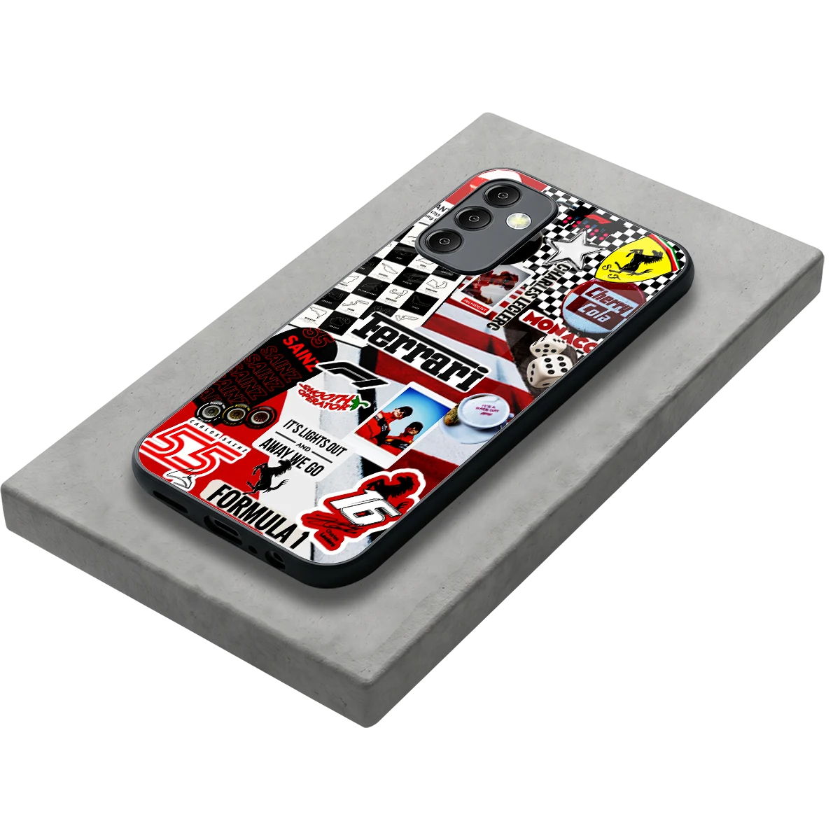 F1 Icon stylish phone case for samsung galaxy m14 5g | glossy glass and slim fit