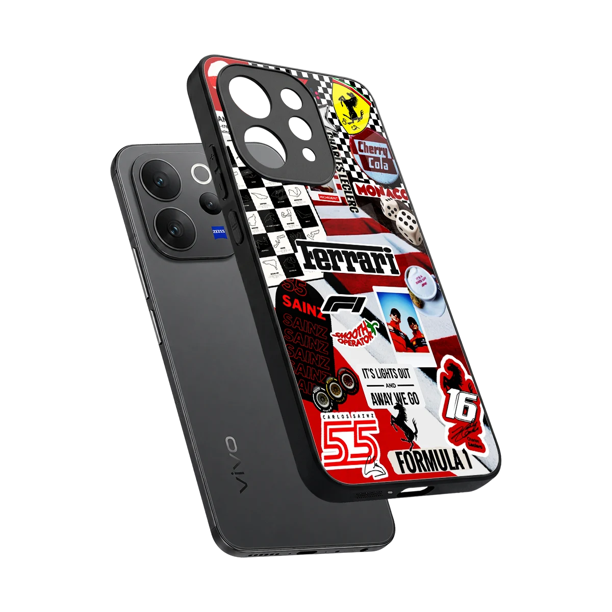 F1 Icon sleek vivo v70 elite cover with tempered glass back and TPU edges
