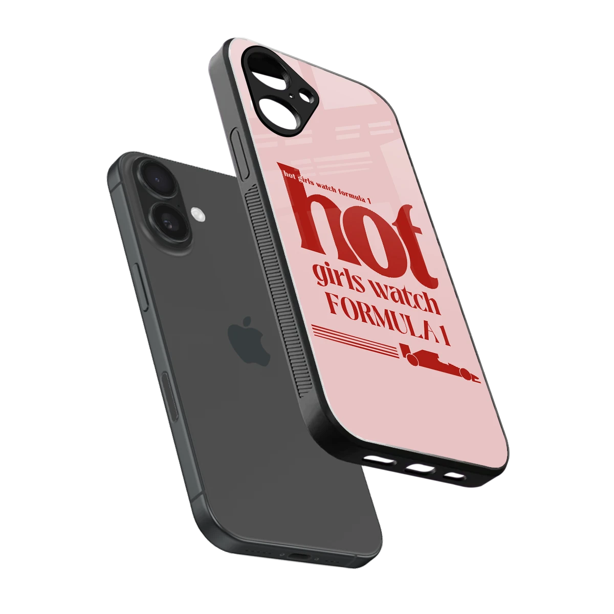 F1 Queen sleek iPhone 16 cover with tempered glass back and TPU edges