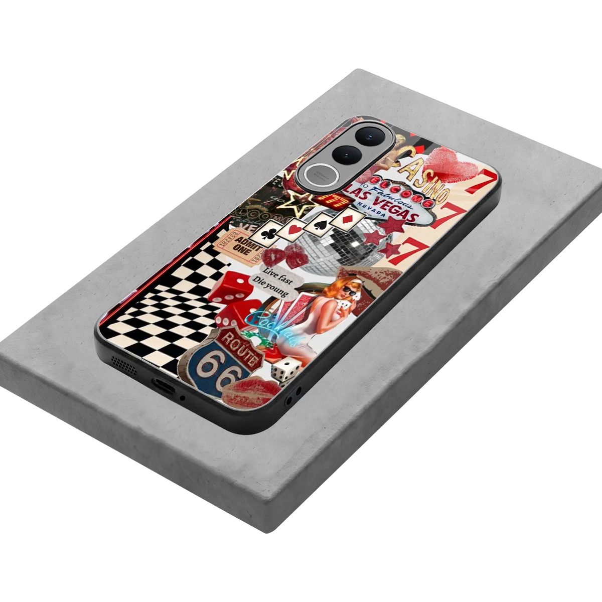 Fabulous Vegas stylish phone case for vivo v70 fe | glossy glass and slim fit