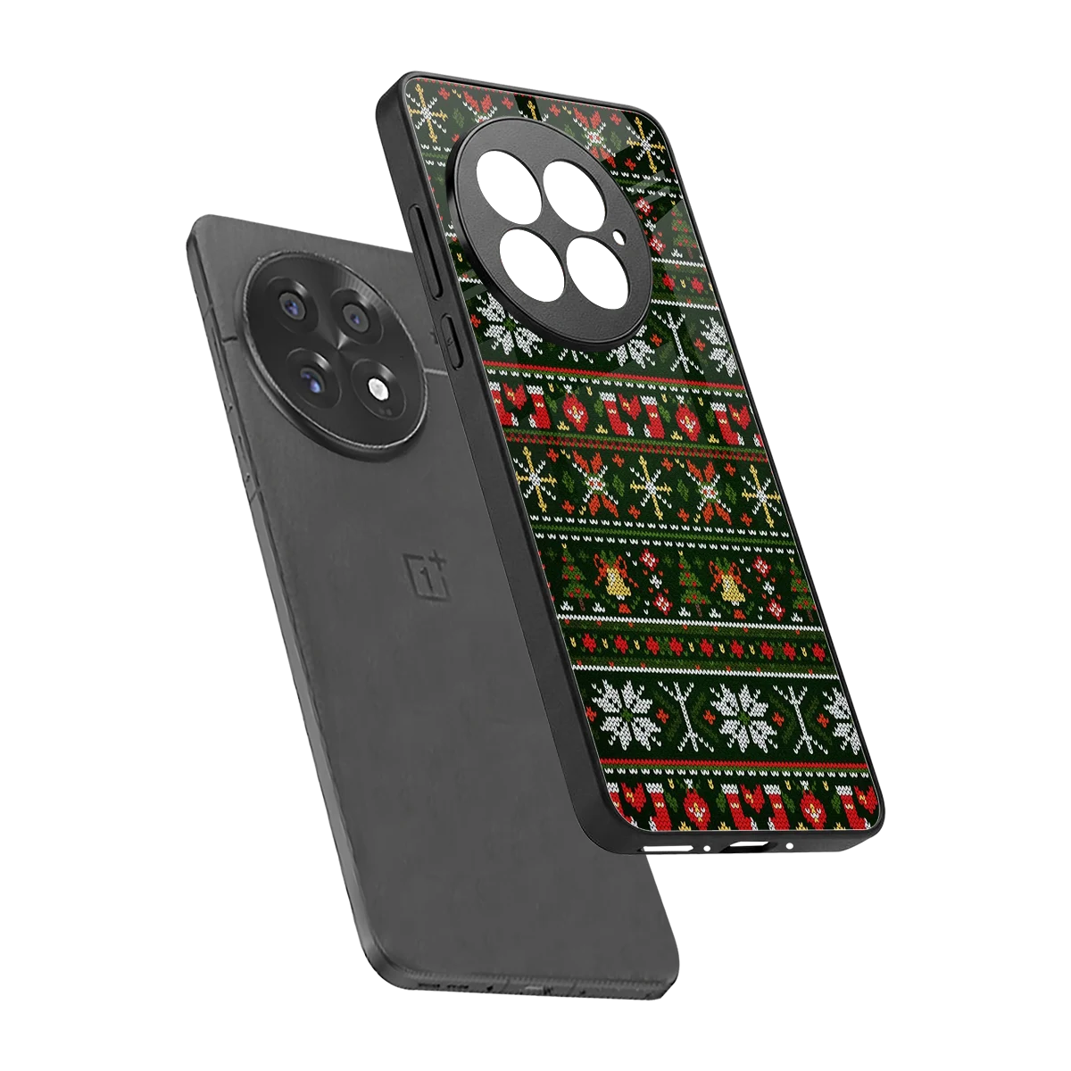 Festive Knit sleek oneplus 13 cover with tempered glass back and TPU edges