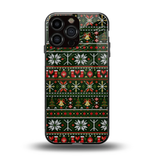 Festive Knit back phone cover | glass case for iphone 15 pro max