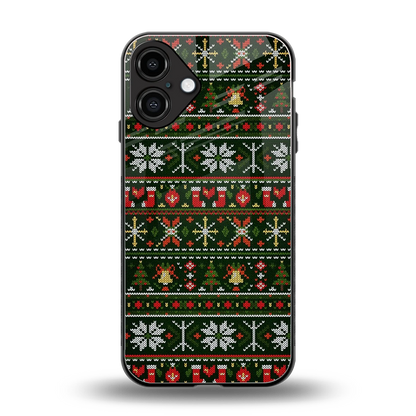 Festive Knit back phone cover | glass case for iphone 16 plus