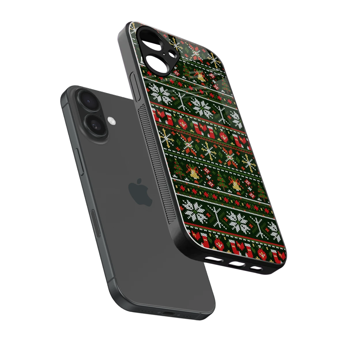 Festive Knit sleek iPhone 16 cover with tempered glass back and TPU edges