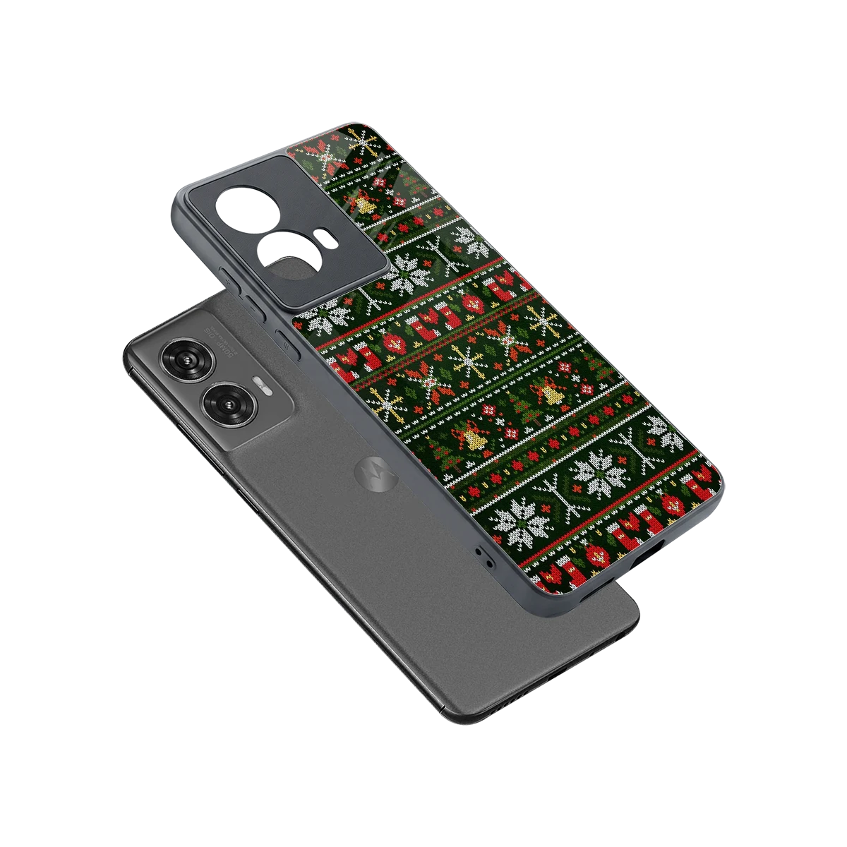 Festive Knit sleek motorola edge 50 fusion cover with tempered glass back and TPU edges