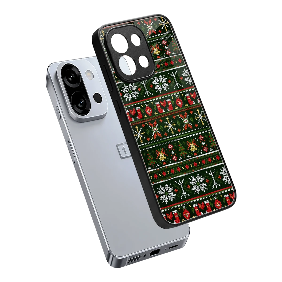 Festive Knit sleek oneplus 13s cover with tempered glass back and TPU edges