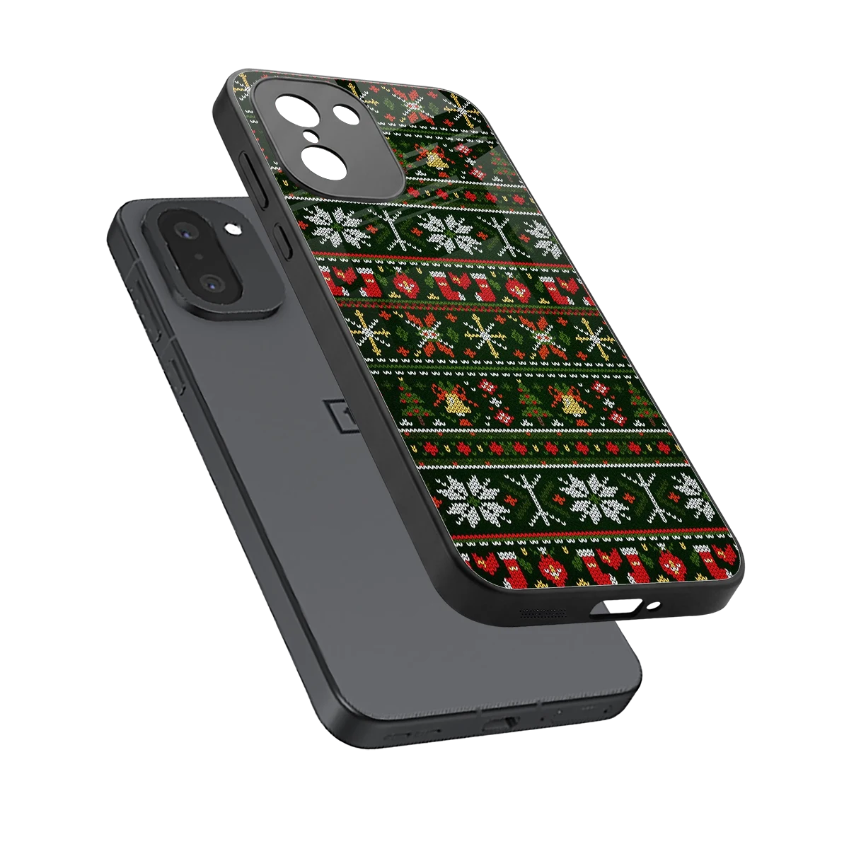 Festive Knit sleek oneplus 15r cover with tempered glass back and TPU edges
