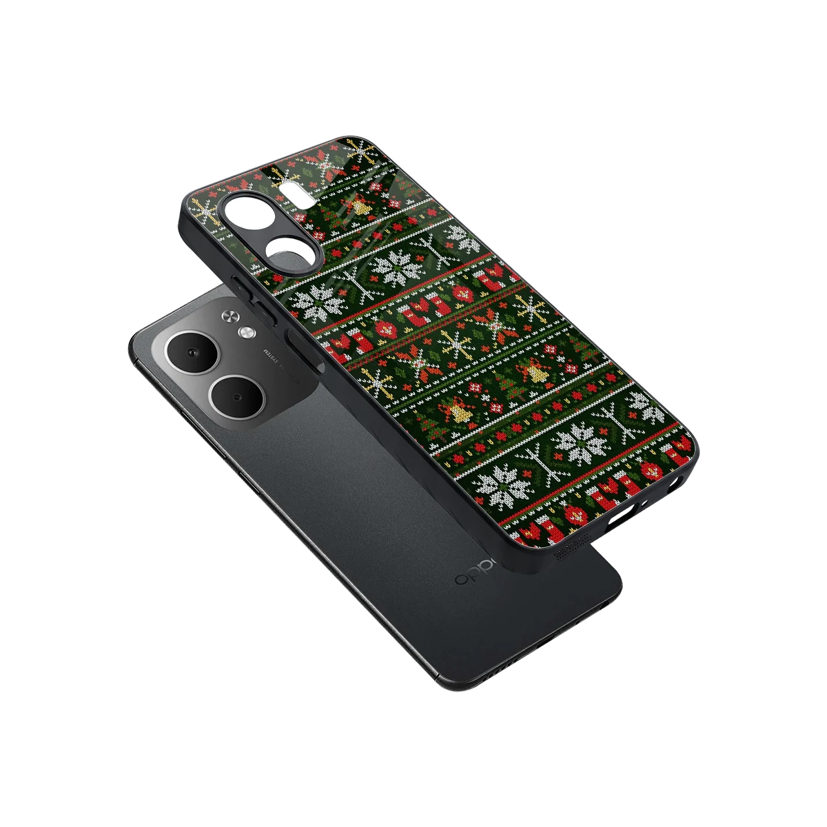 Festive Knit sleek oppo a5x 5g cover with tempered glass back and TPU edges