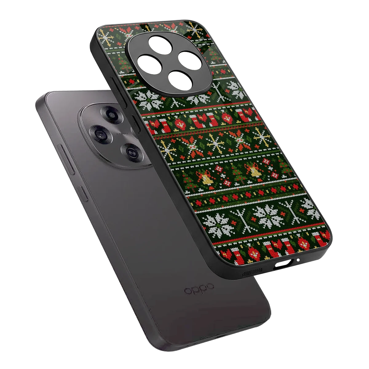 Festive Knit sleek oppo f31 pro 5g cover with tempered glass back and TPU edges