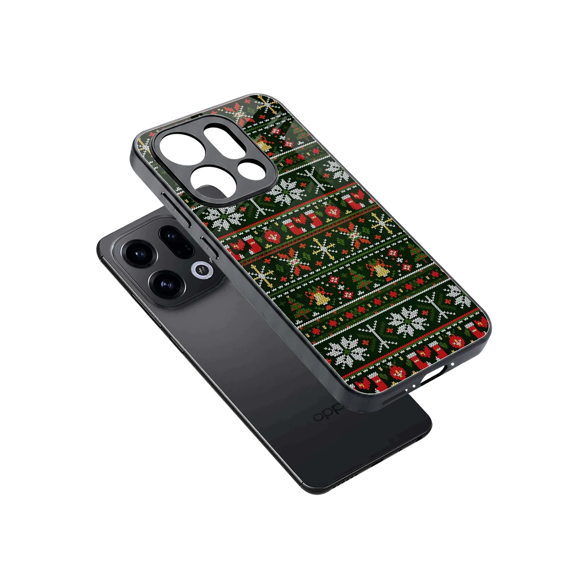 Festive Knit sleek oppo find x9 cover with tempered glass back and TPU edges
