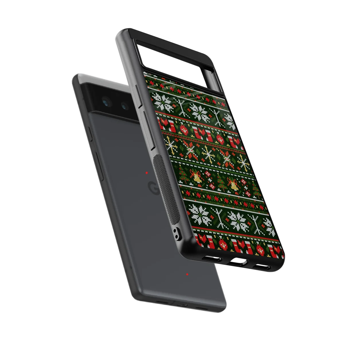 Festive Knit sleek google pixel 6a cover with tempered glass back and TPU edges