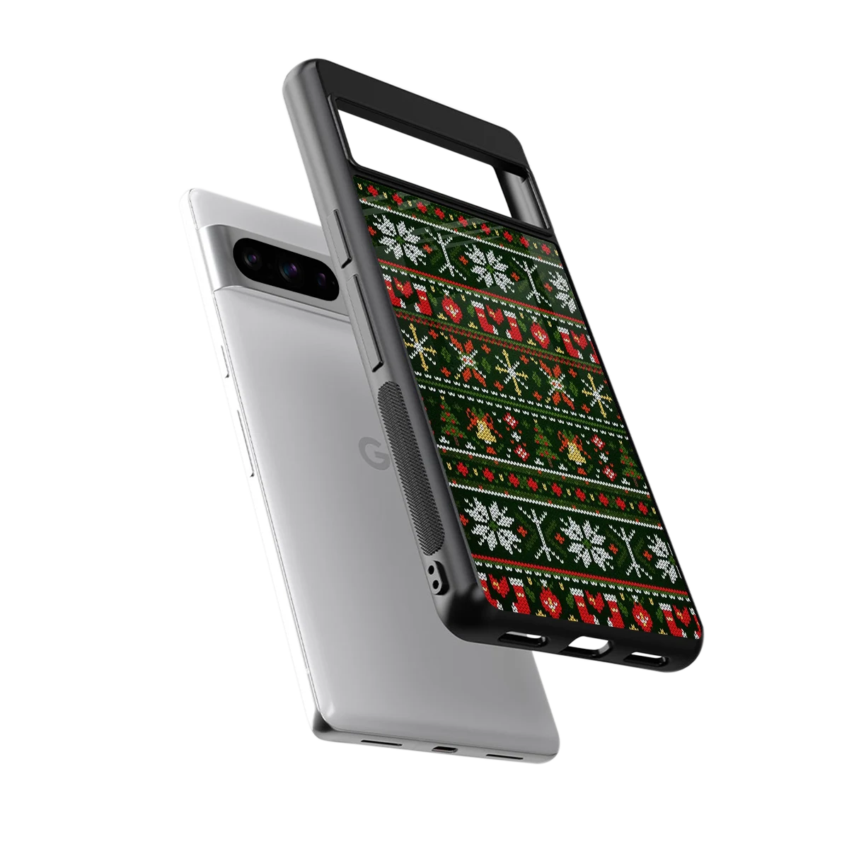 Festive Knit sleek google pixel 8 pro cover with tempered glass back and TPU edges
