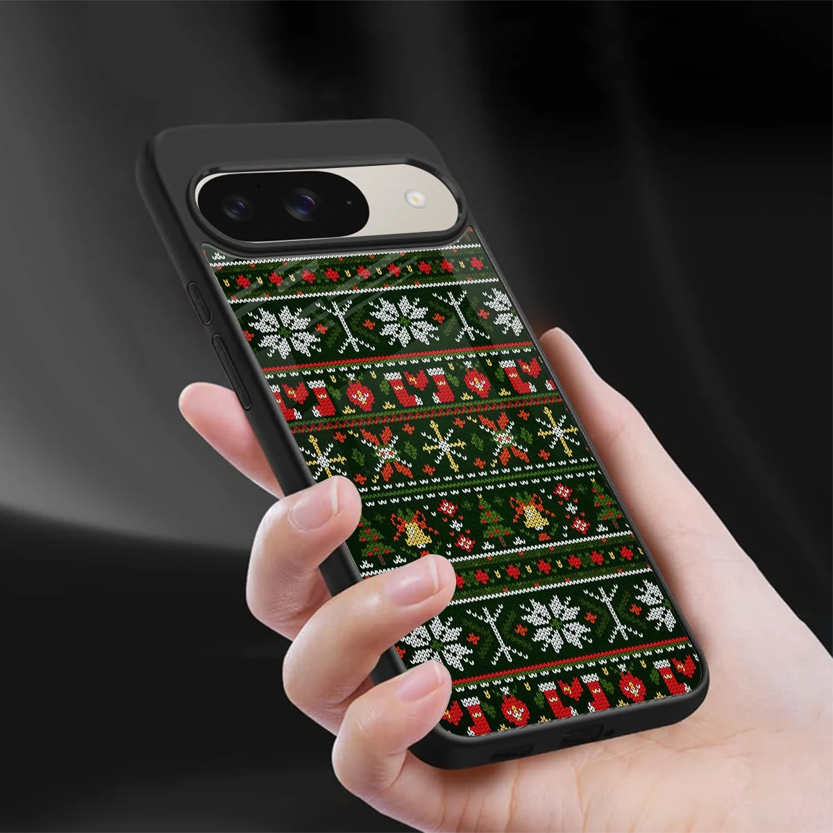 Festive Knit sleek google pixel 9 cover with tempered glass back and TPU edges