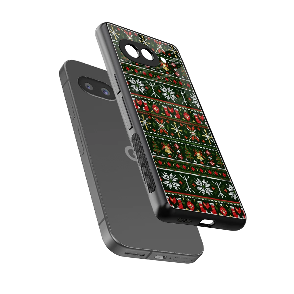 Festive Knit sleek google pixel 9a cover with tempered glass back and TPU edges