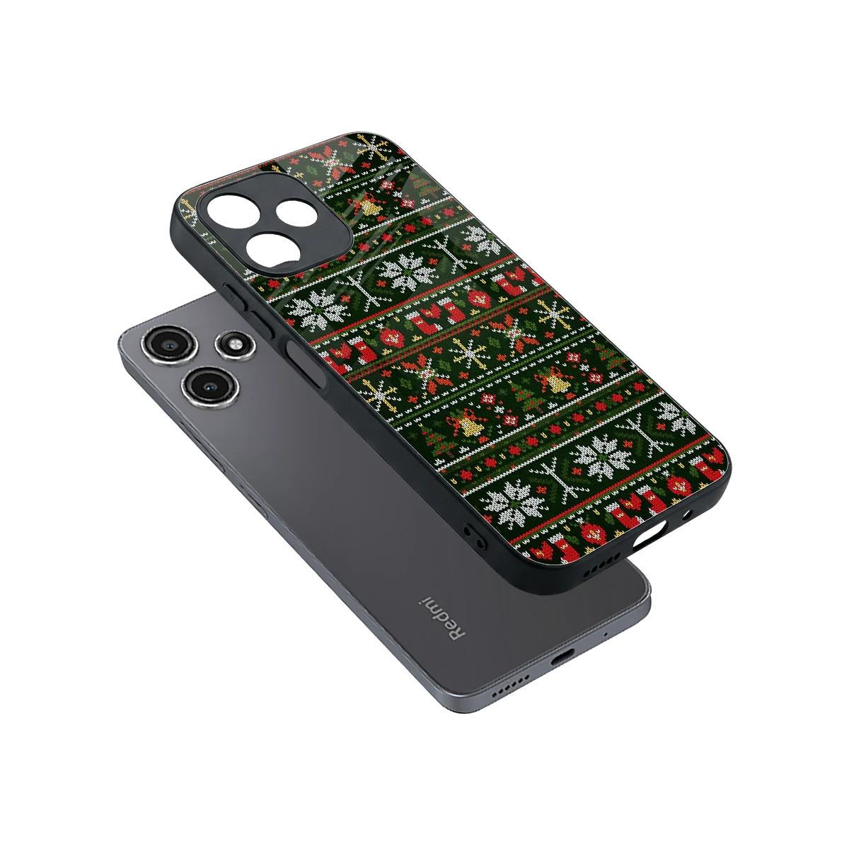 Festive Knit sleek redmi 12 5g cover with tempered glass back and TPU edges