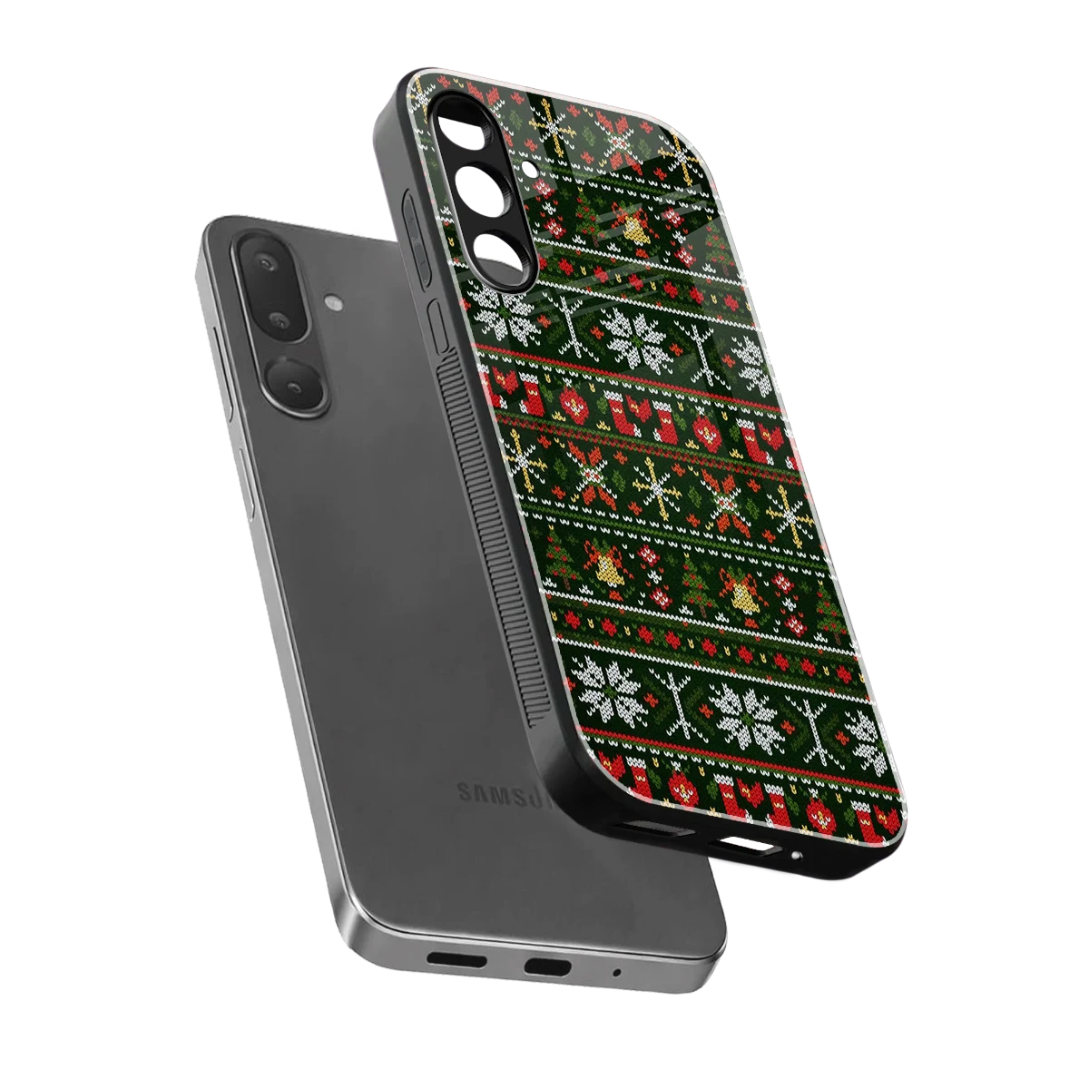 Festive Knit sleek samsung galaxy m56 5g cover with tempered glass back and TPU edges