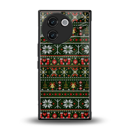 Festive Knit back phone cover | glass case for vivo v30e