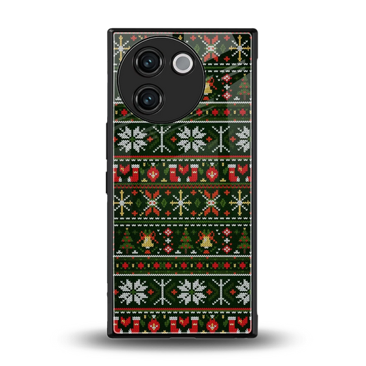 Festive Knit back phone cover | glass case for vivo v30e