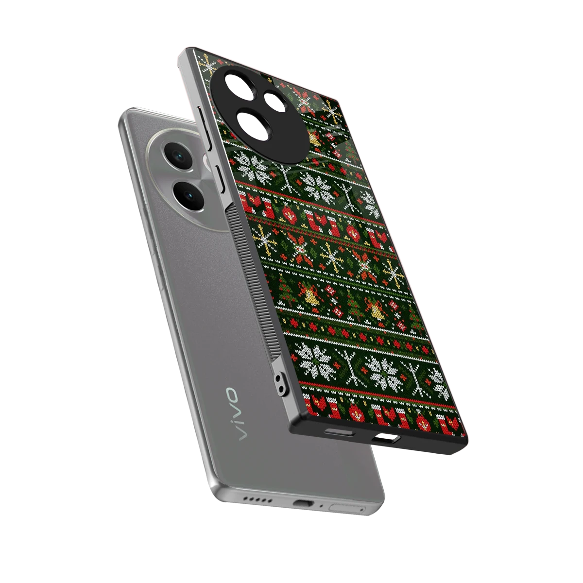 Festive Knit sleek vivo v30e cover with tempered glass back and TPU edges